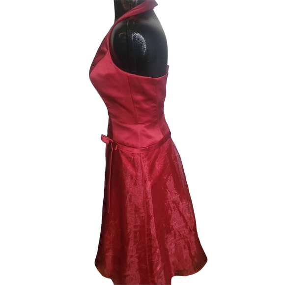 After Six Scarlet Red Satin Halter Prom Formal Bridal Dress 0 - Picture 5 of 7
